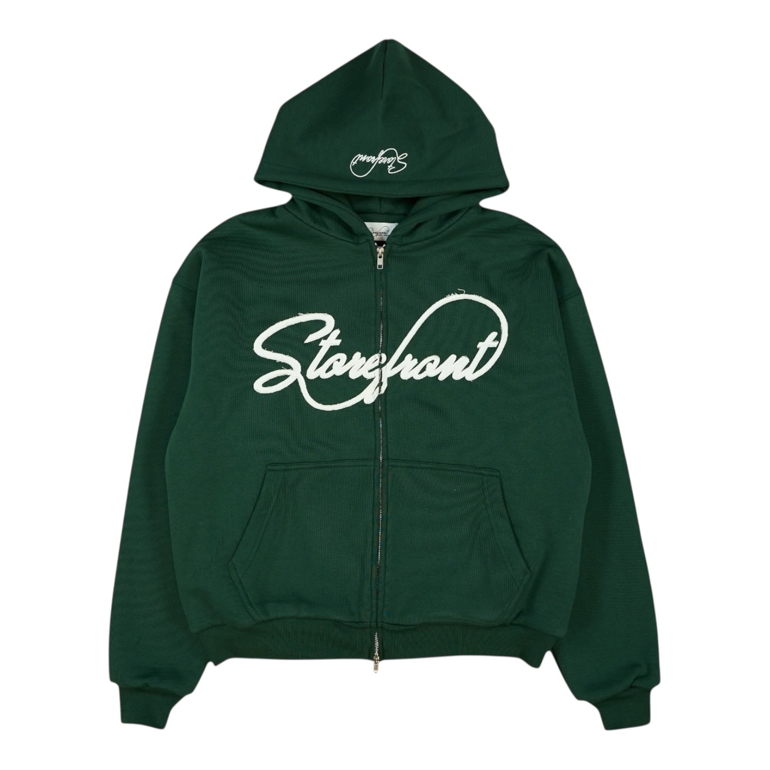 Script Appliqué Zip Up Hoodie (Forrest Green)