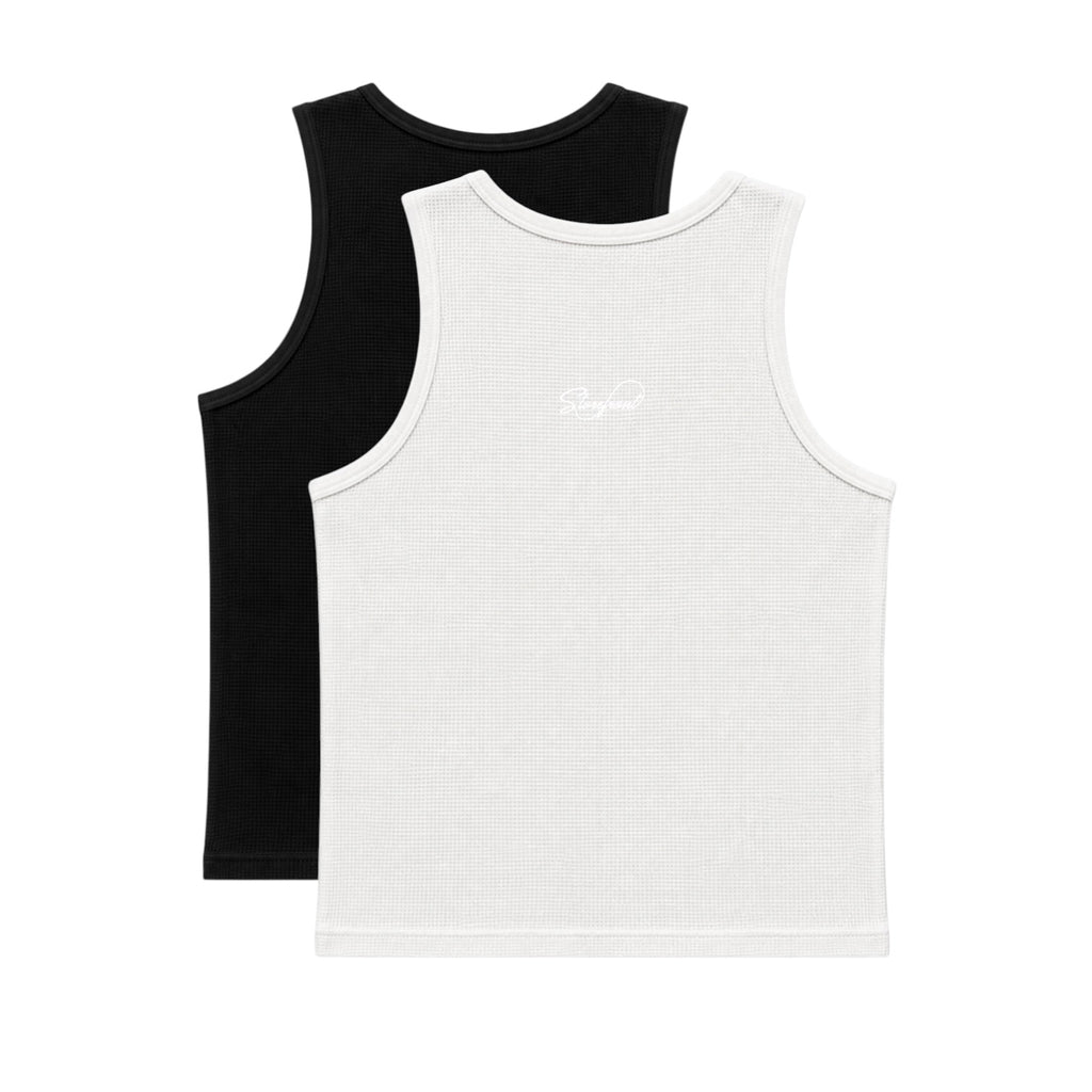 Script Waffle Vests Twinpack (Black/White)