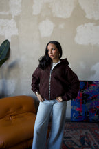 Team Contrast Stitch Zip Up Hoodie (Brown)