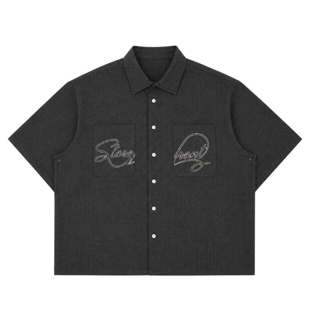 Split Script Short Sleeve Shirt (Black)