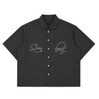 Split Script Short Sleeve Shirt (Black)