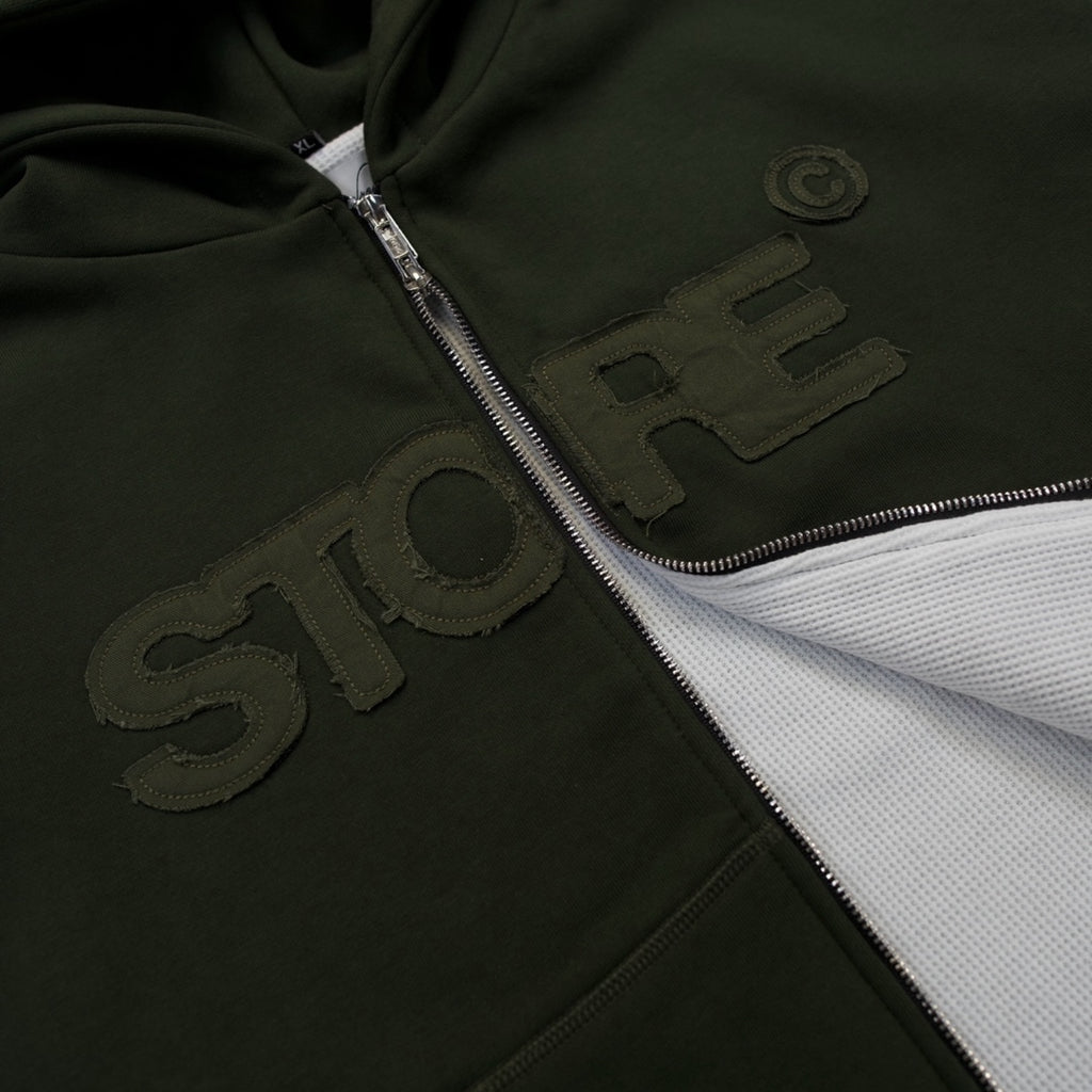 Team Contrast Stitch Zip Up Hoodie (Forest Green)