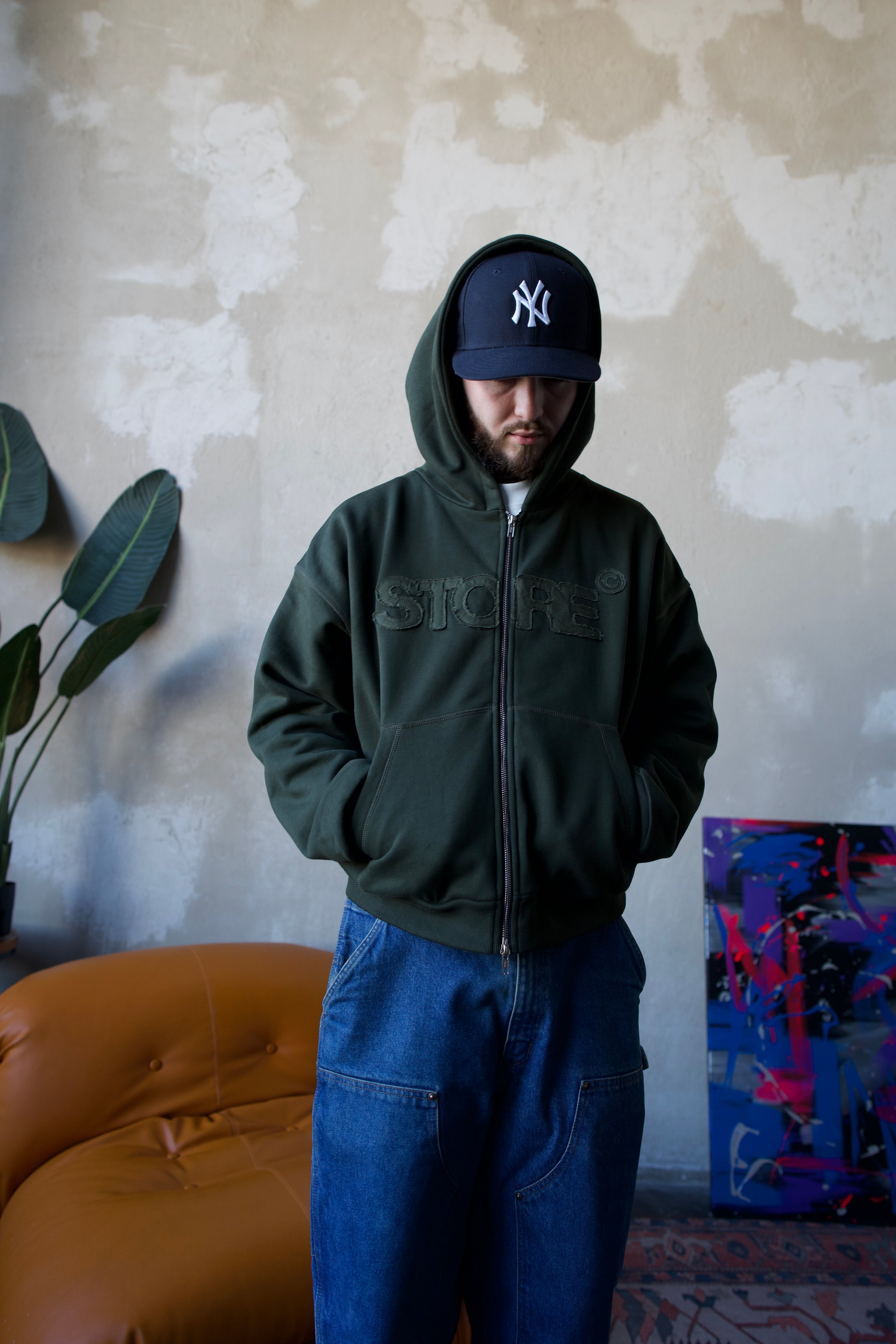 Team Contrast Stitch Zip Up Hoodie (Forest Green)