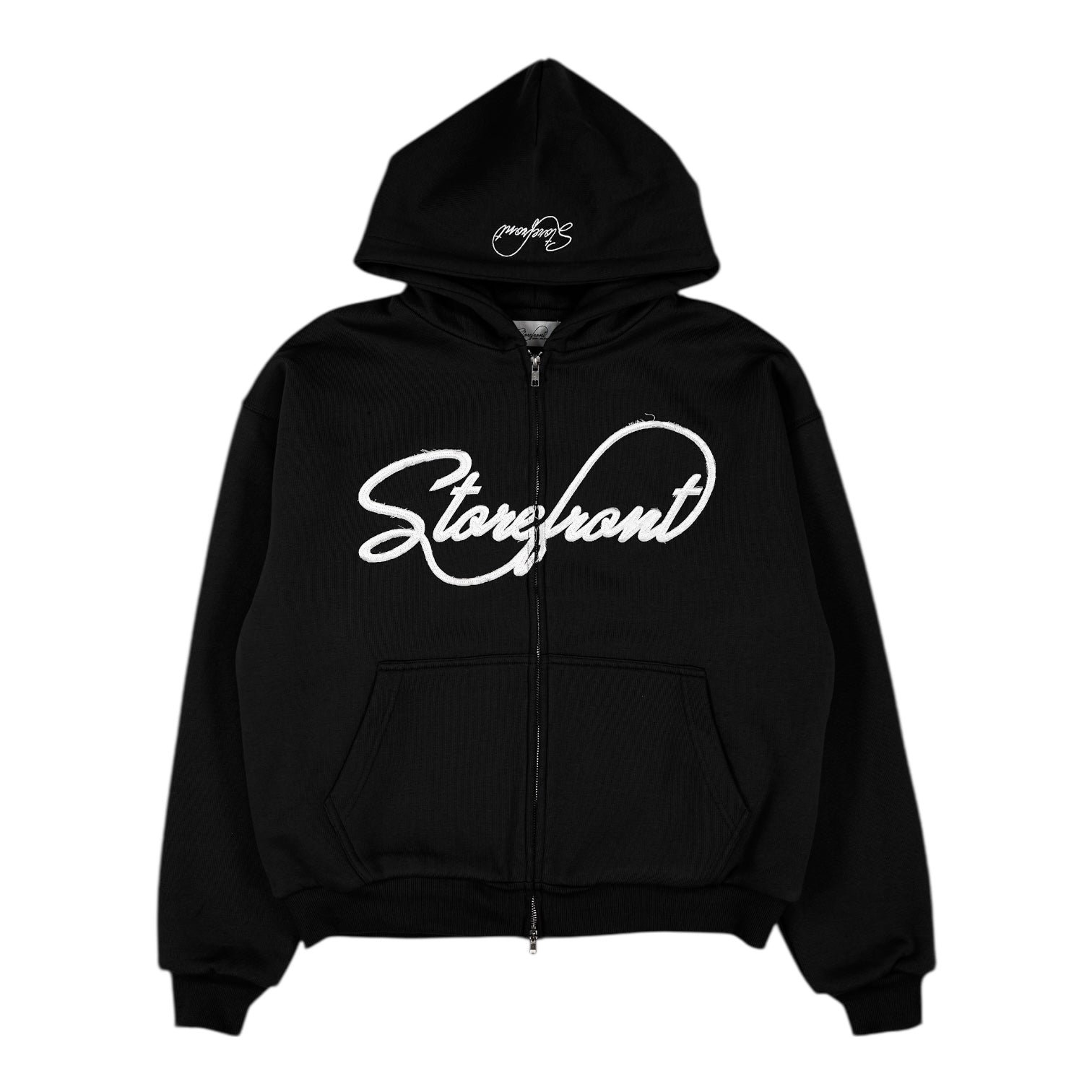 Script Appliqué Zip Up Hoodie (Black)