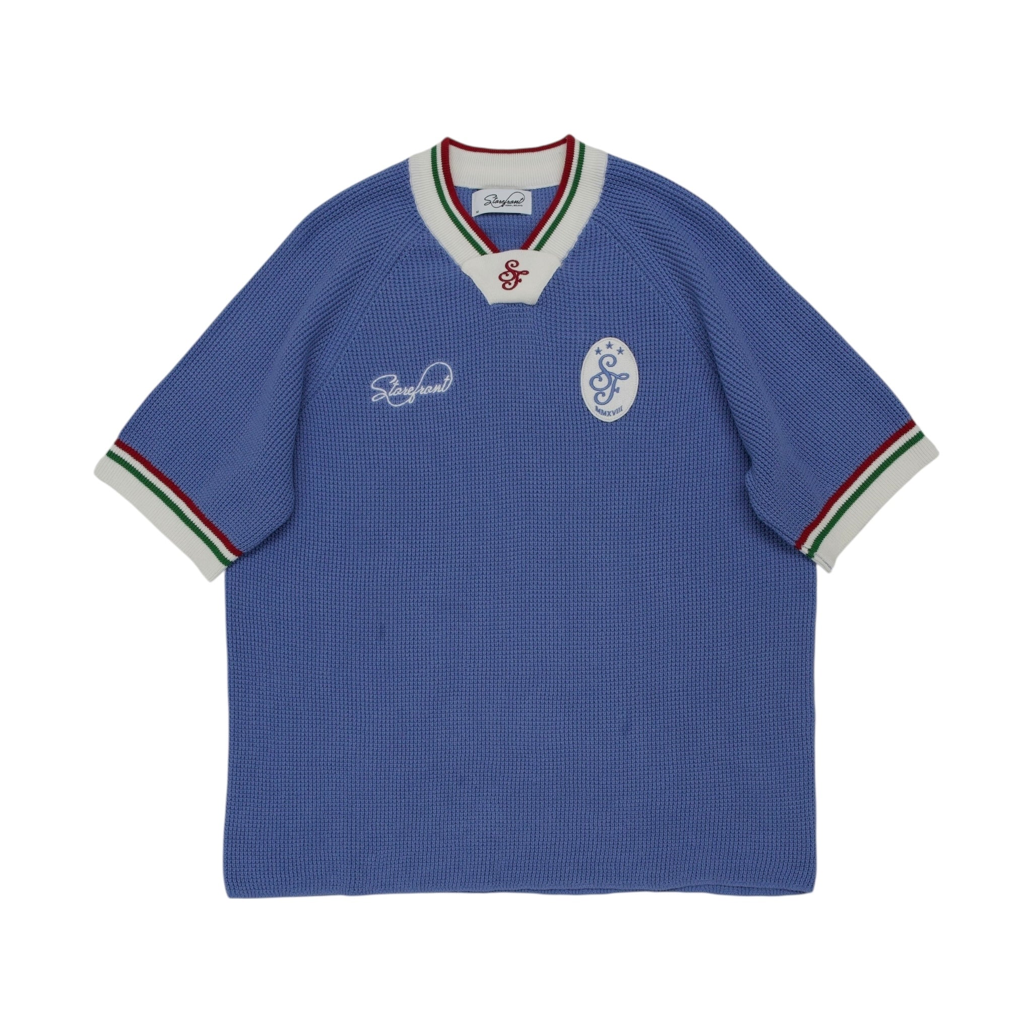 Waffle Jersey Knit Short Sleeve (Blue)