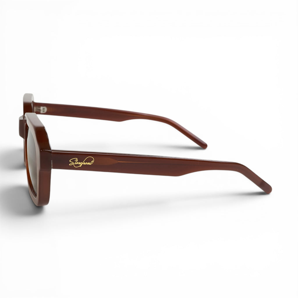 Script Rectangular Frame Sunglasses (Smoke Brown)