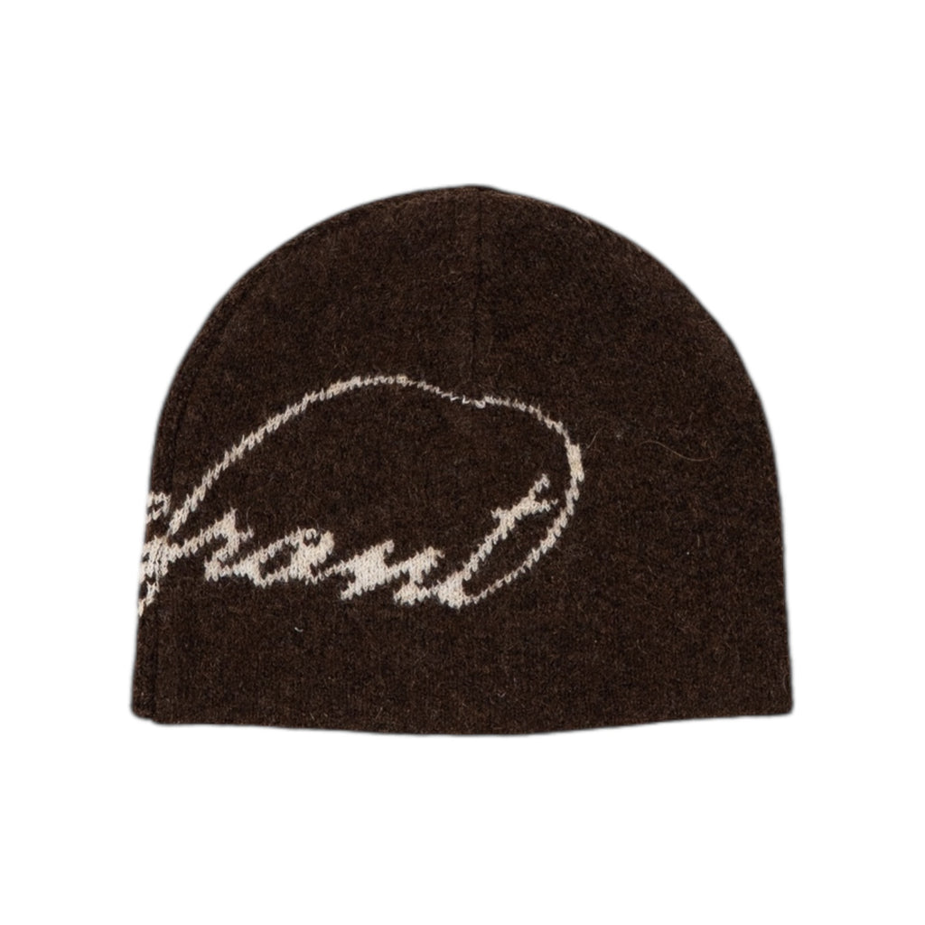 Script Mohair Skull Beanie (Brown)