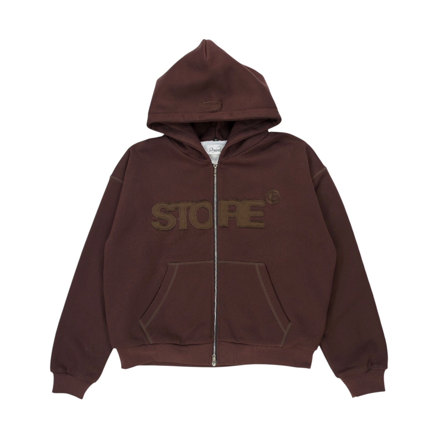 Team Contrast Stitch Zip Up Hoodie (Brown)