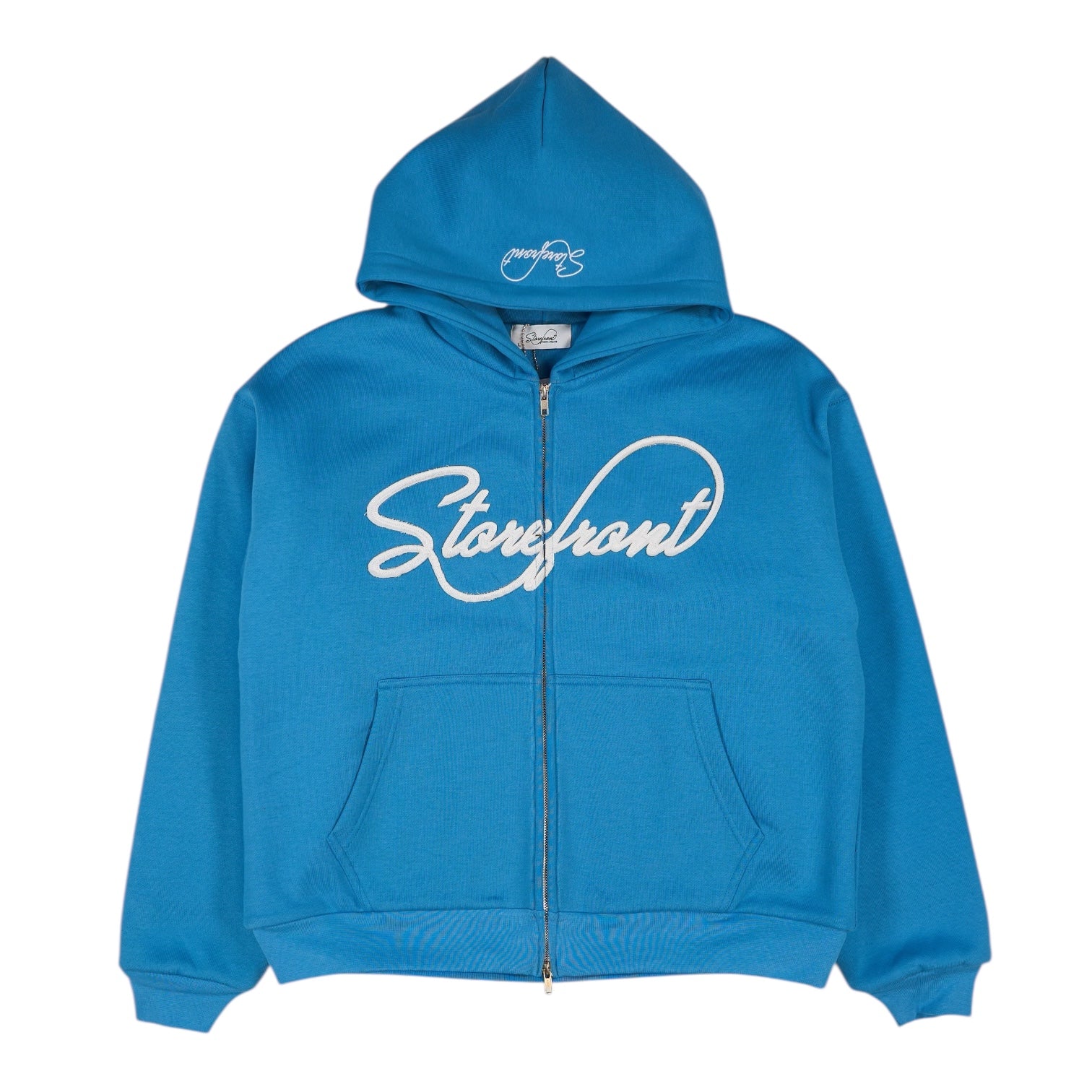 Script Appliqué Zip Up Hoodie (Blue)