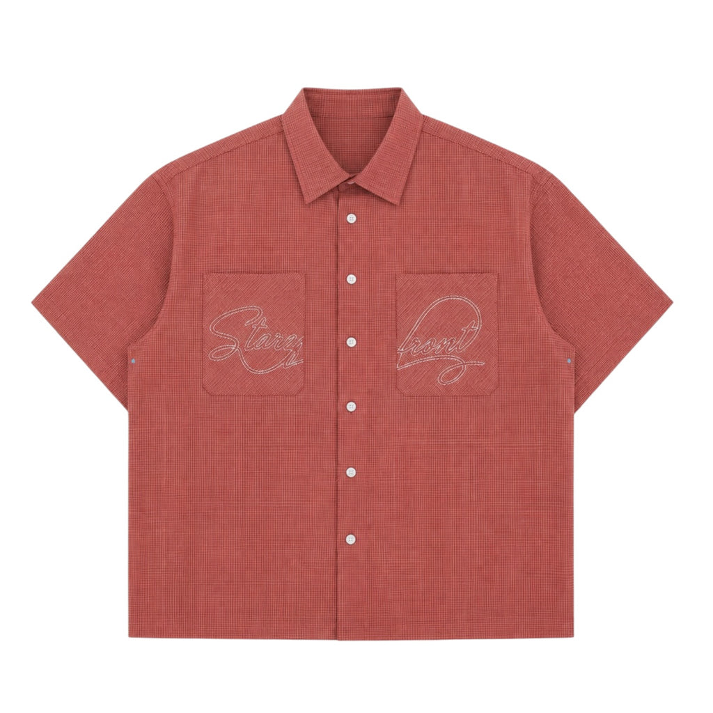 Split Script Short Sleeve Shirt (Red)