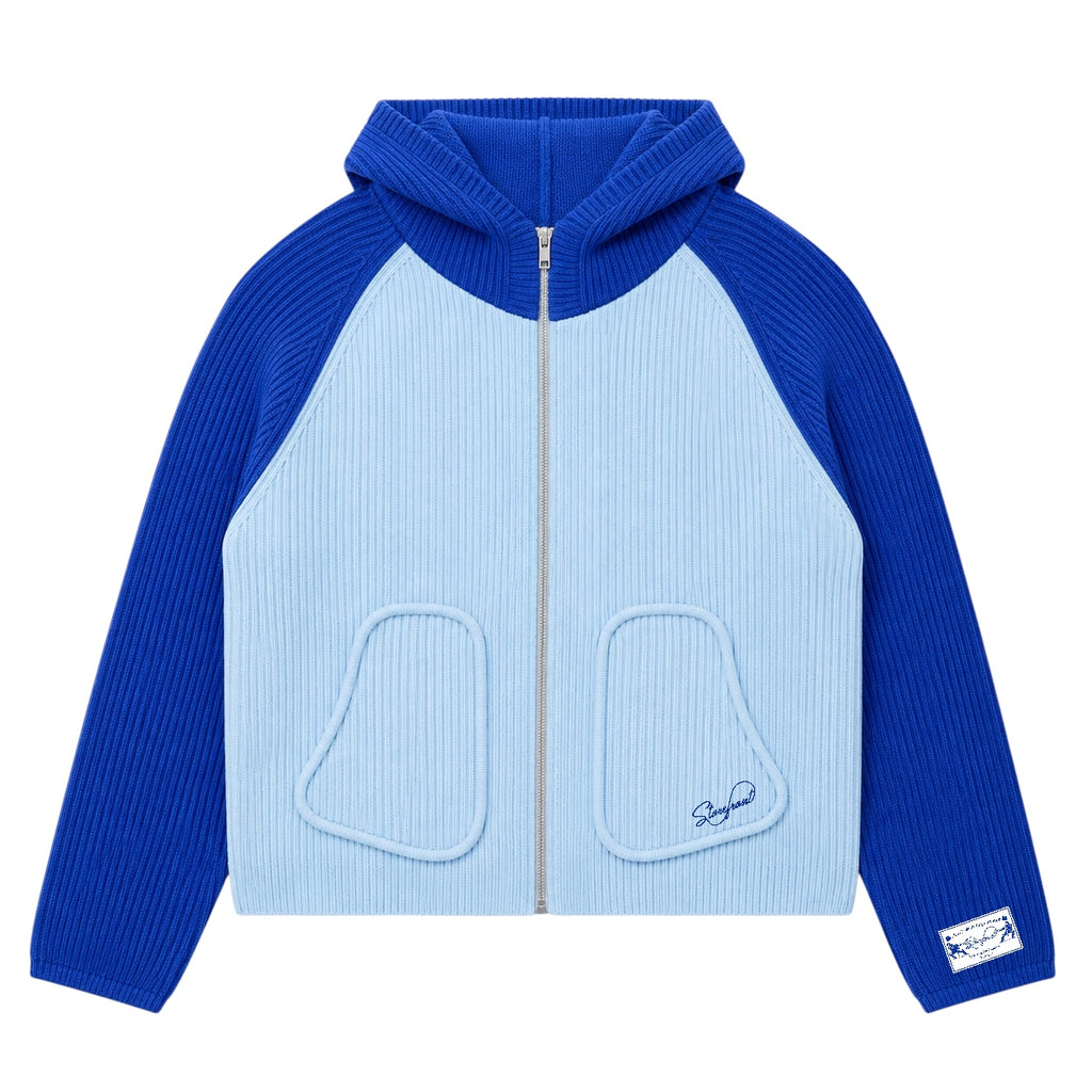 Raglan Cable Hooded Knit (Navy/Blue)