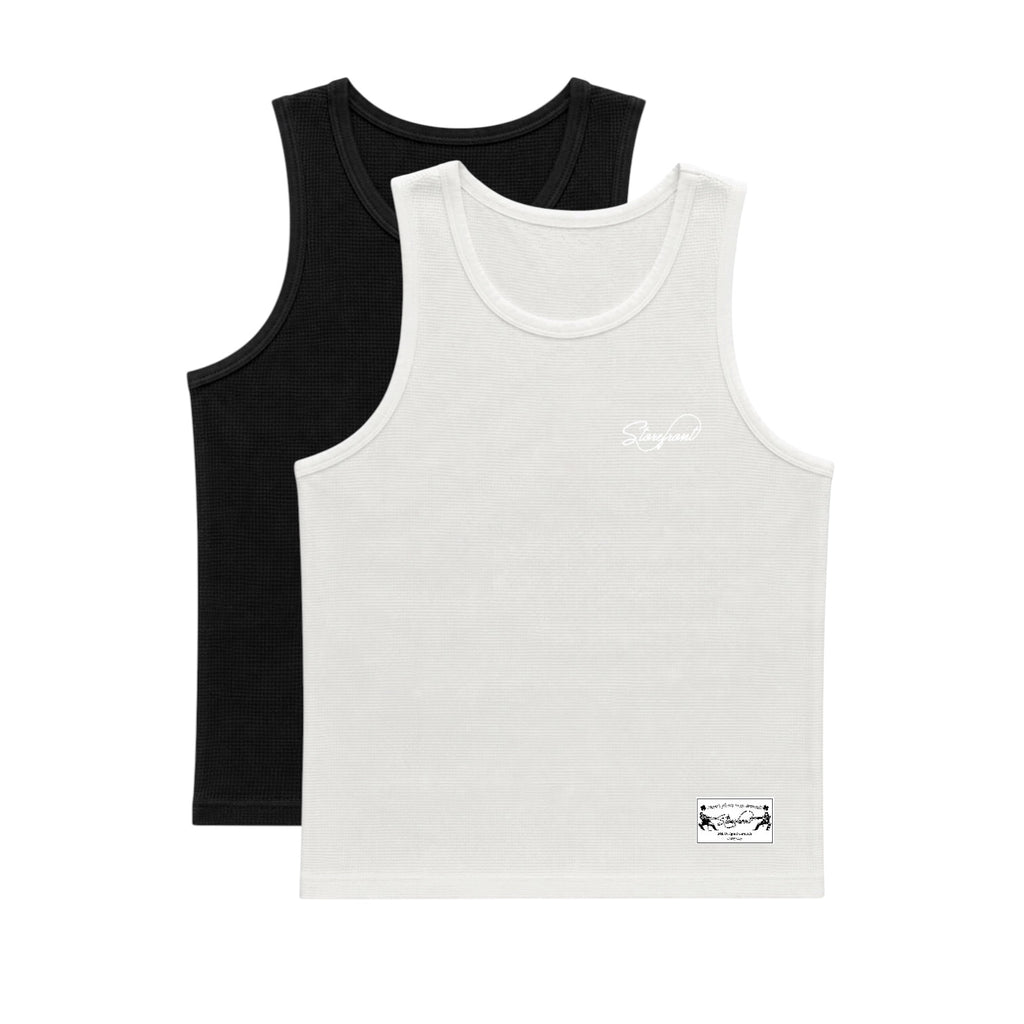 Script Waffle Vests Twinpack (Black/White)
