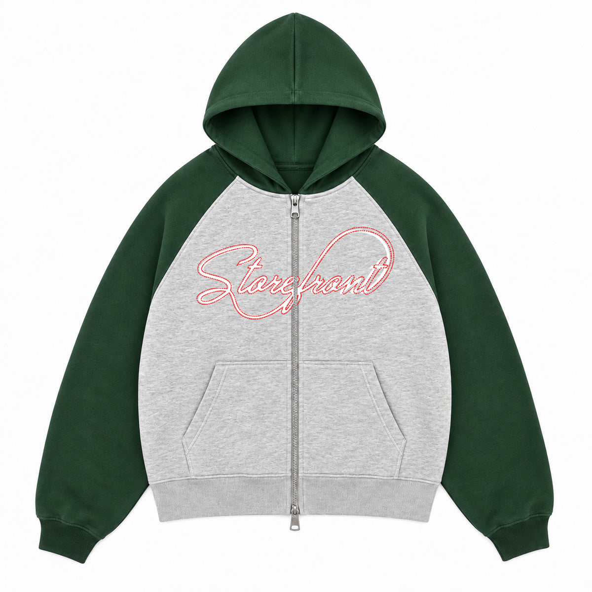 Script Overprint Zip Up Hoodie (Green)