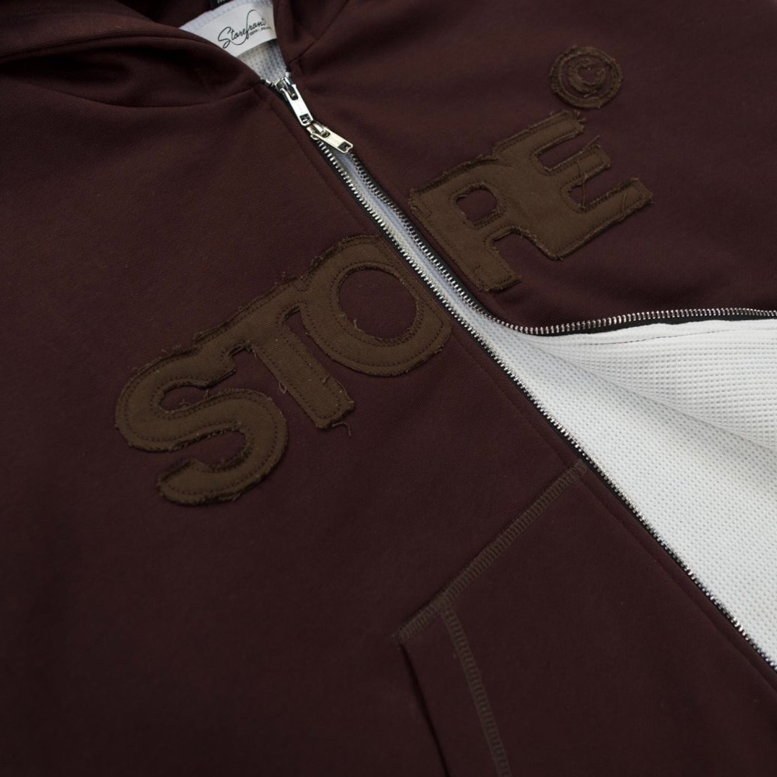 Team Contrast Stitch Zip Up Hoodie (Brown)