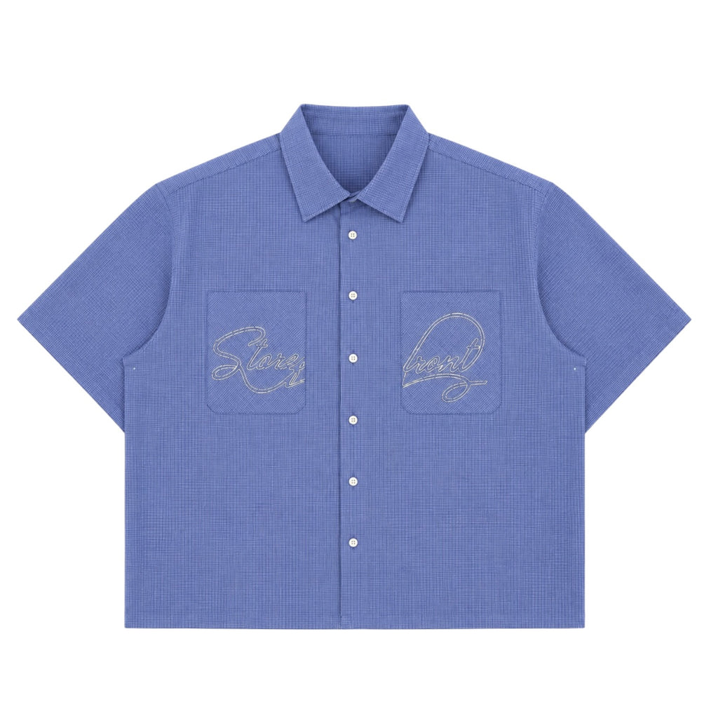 Split Script Short Sleeve Shirt (Blue)