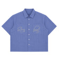 Split Script Short Sleeve Shirt (Blue)