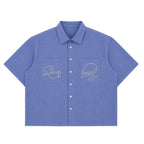 Split Script Short Sleeve Shirt (Blue)