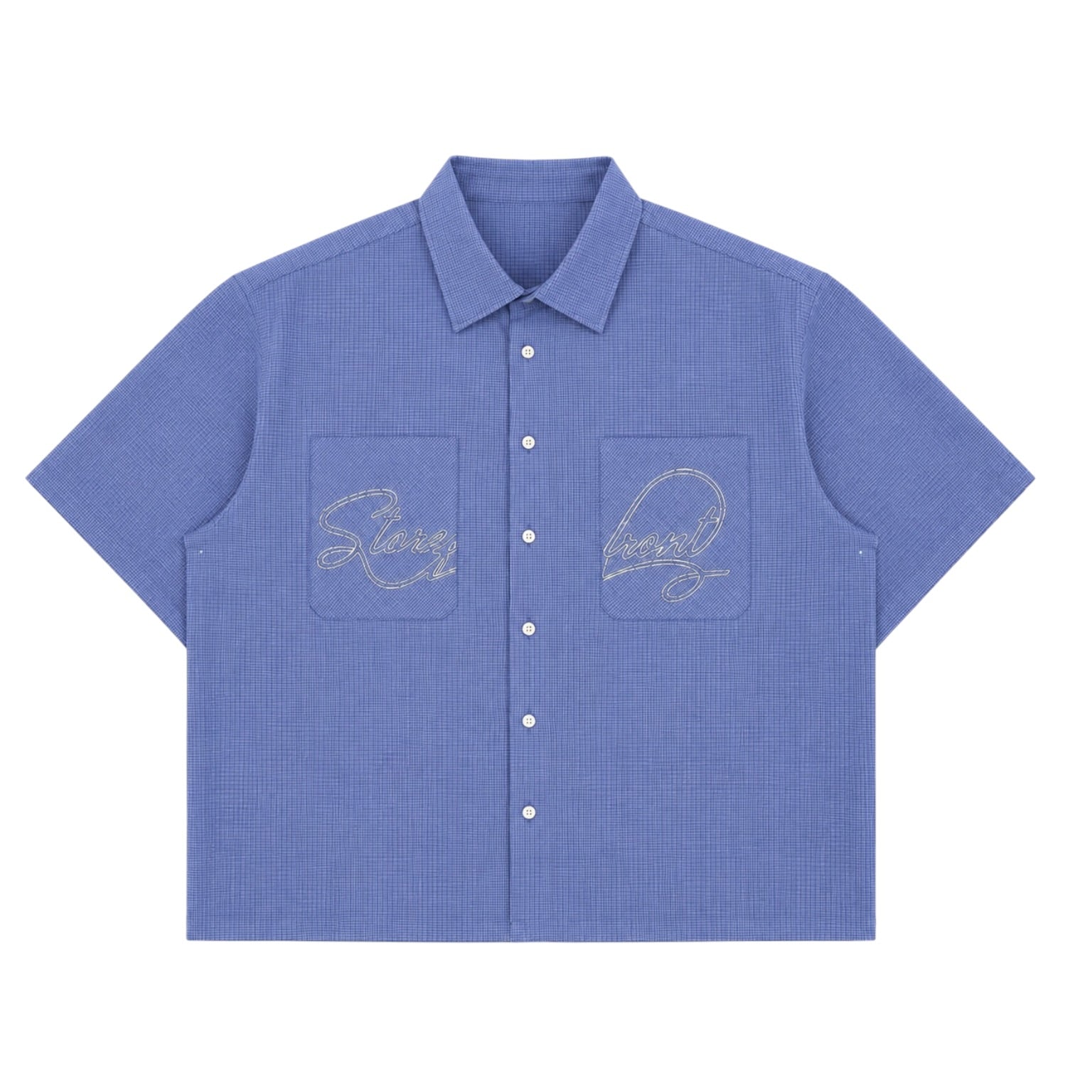 Split Script Short Sleeve Shirt (Blue)