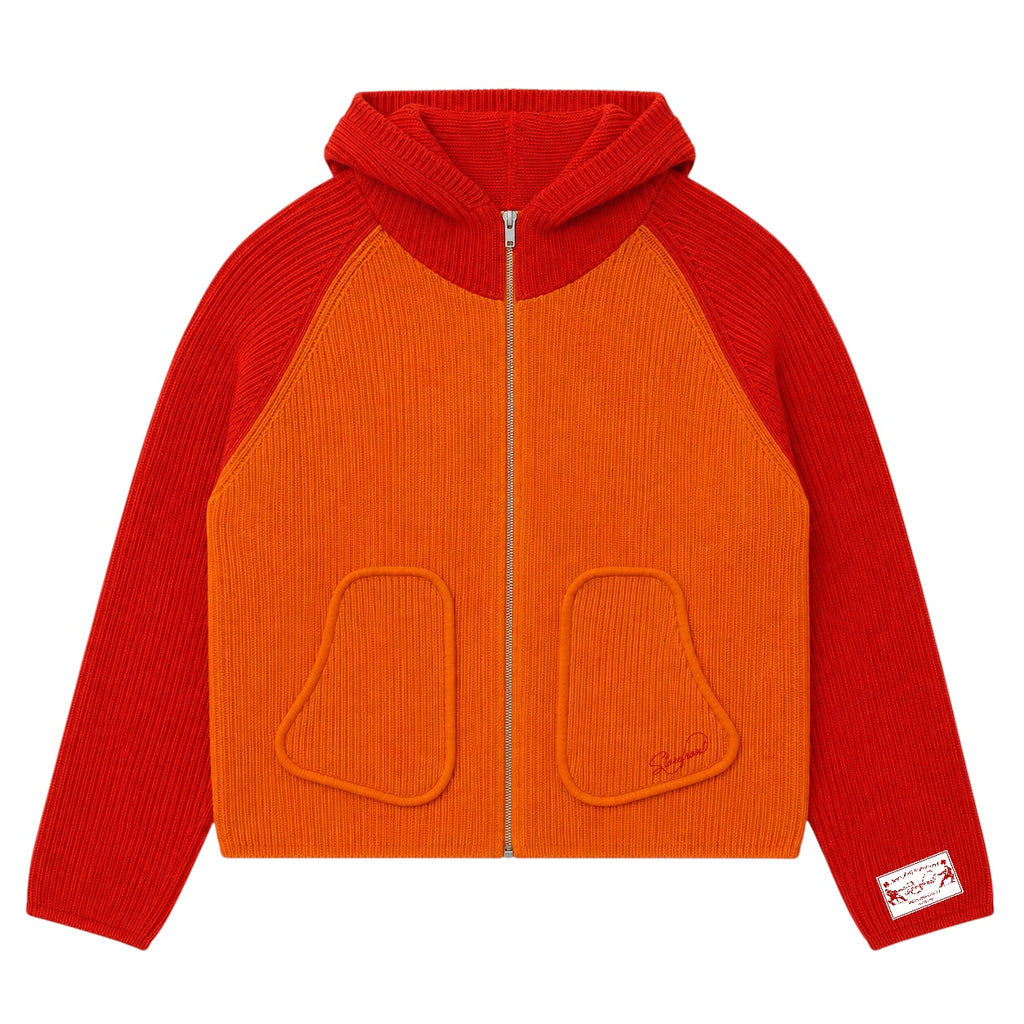 Raglan Cable Hooded Knit (Red/Orange)