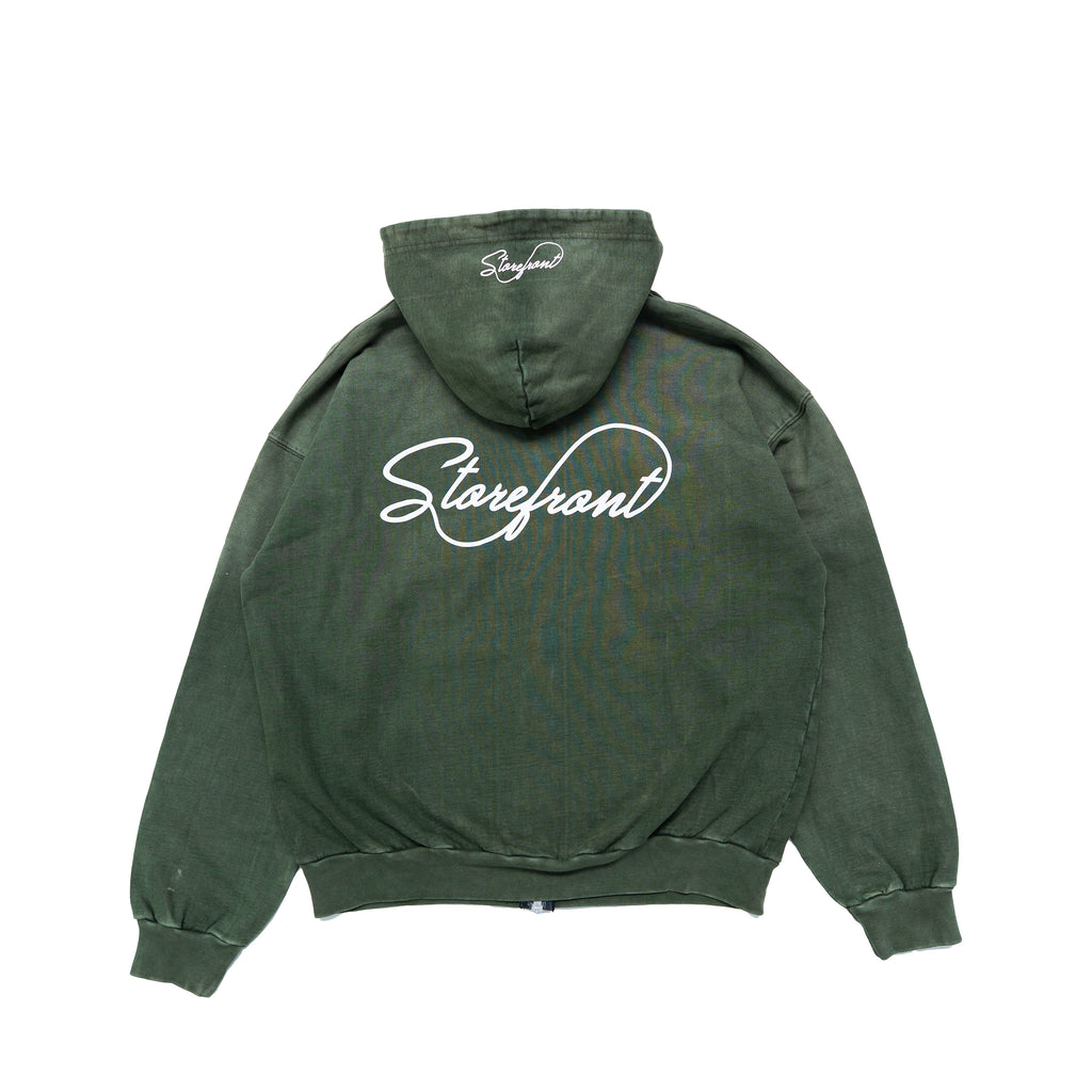 Faded Script Zip Up (Forrest Green)
