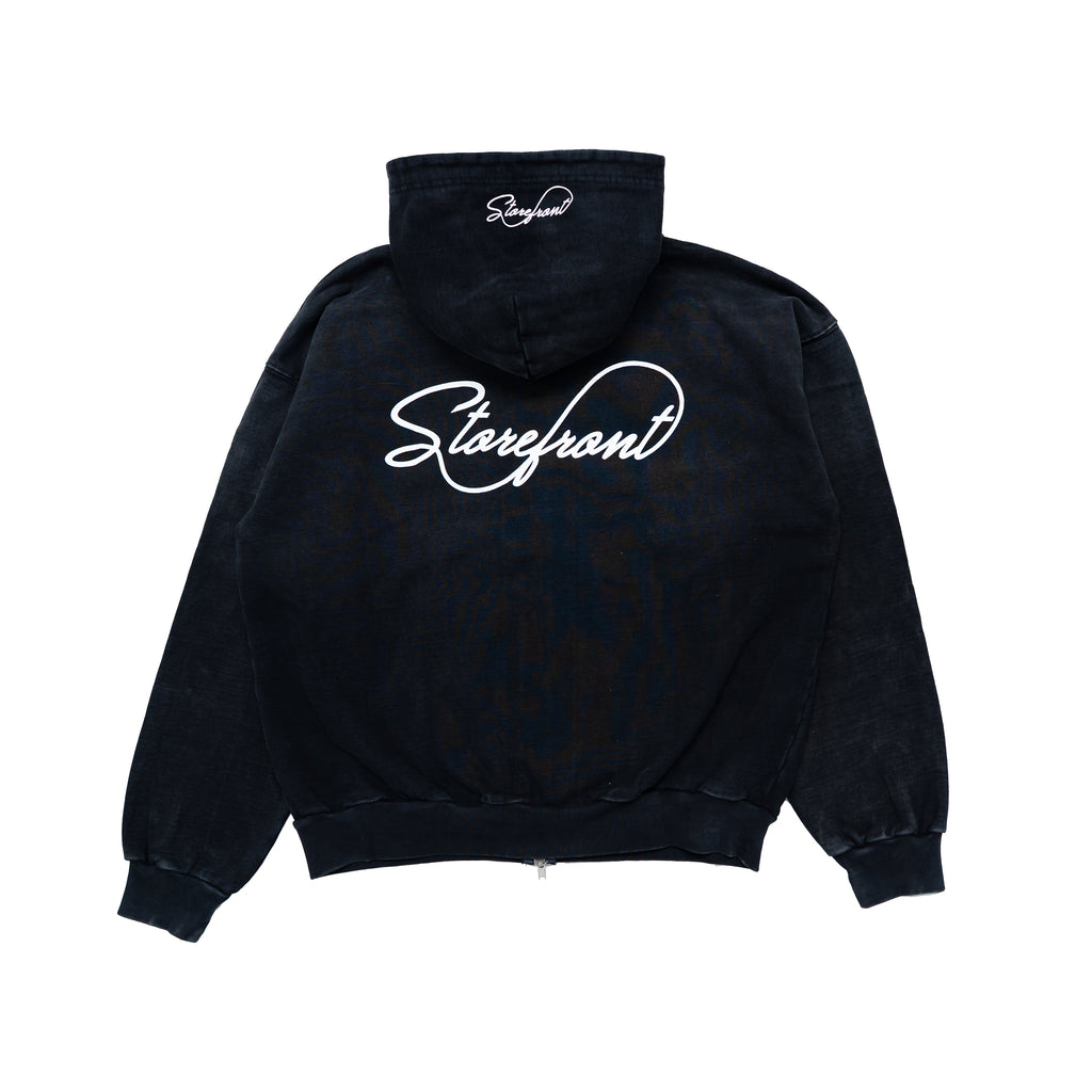 Faded Script Zip Up (Black)