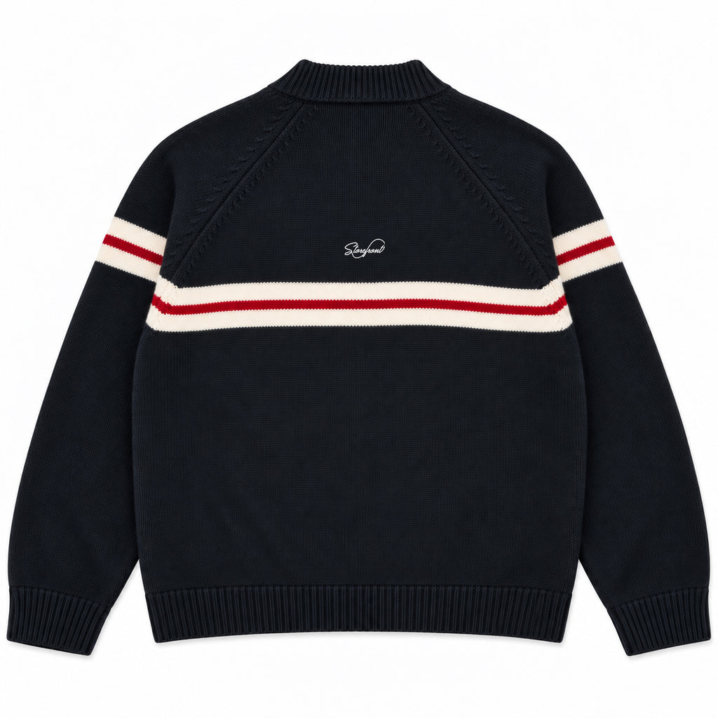 Tri-Stripe Zip Up Knit (Black)