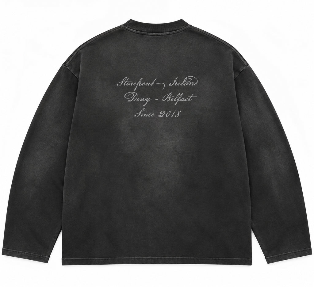 Script Sun Fade Long Sleeve T-shirt (Charcoal)