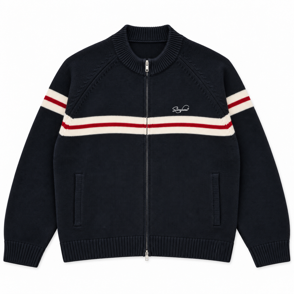 Tri-Stripe Zip Up Knit (Black)