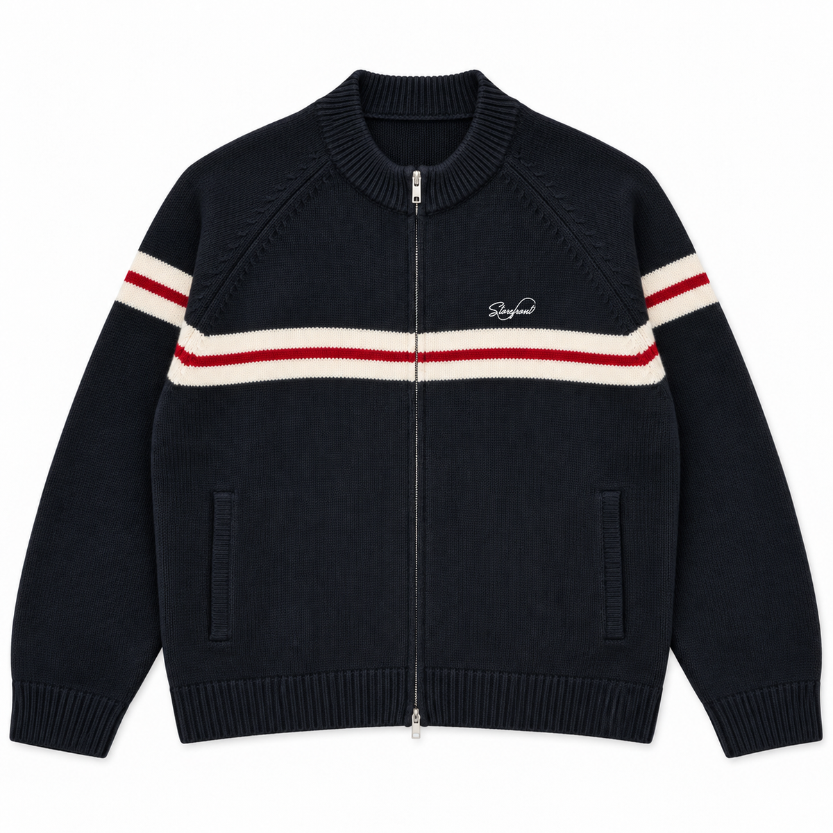 Tri-Stripe Zip Up Knit (Black)