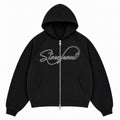 Script Overprint Zip Up Hoodie (Black)