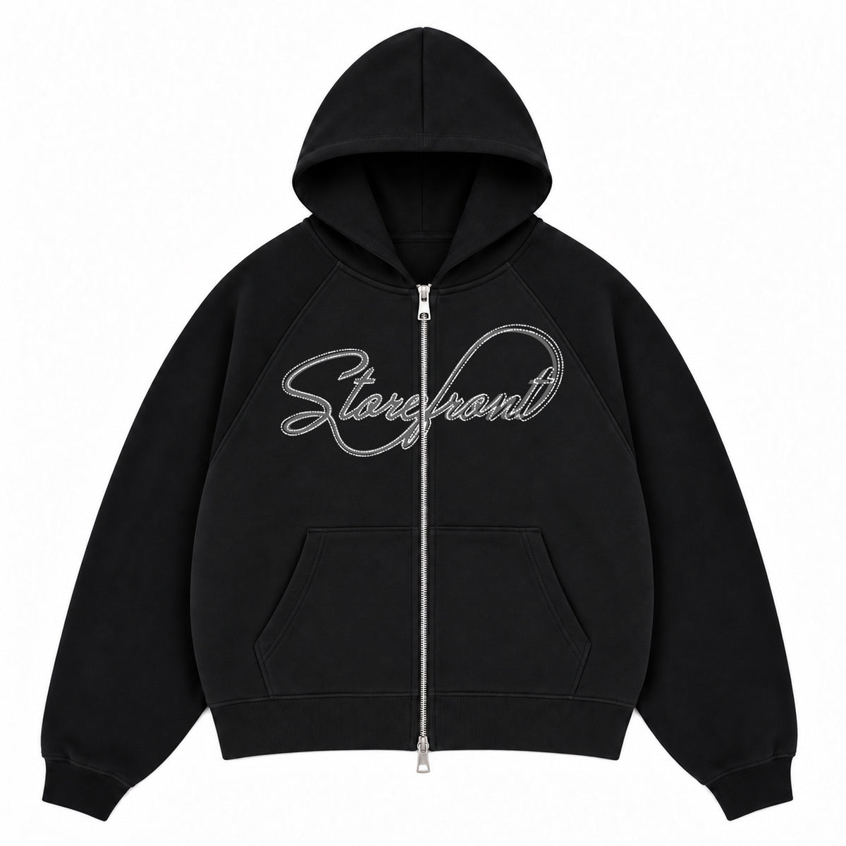 Script Overprint Zip Up Hoodie (Black)