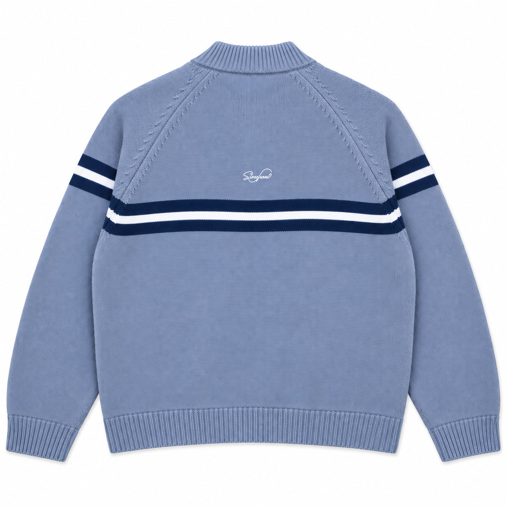 Tri-Stripe Zip Up Knit (Blue)