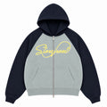 Script Overprint Zip Up Hoodie (Navy)