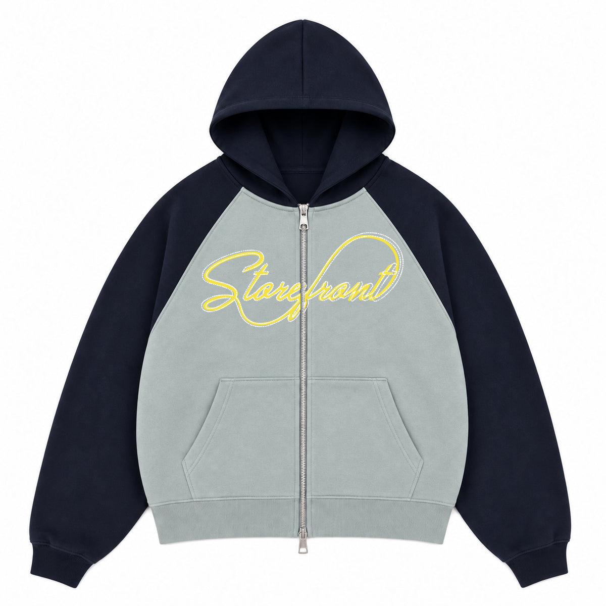 Script Overprint Zip Up Hoodie (Navy)