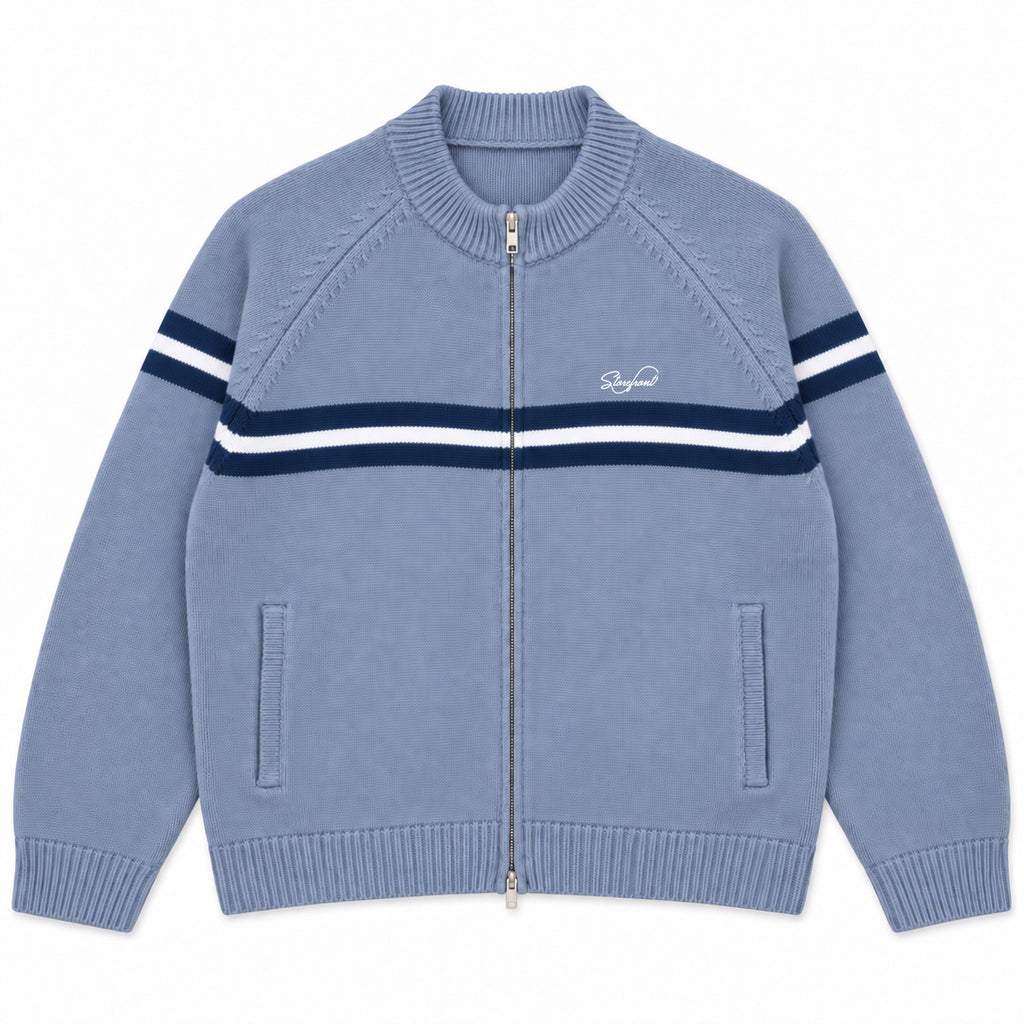 Tri-Stripe Zip Up Knit (Blue)