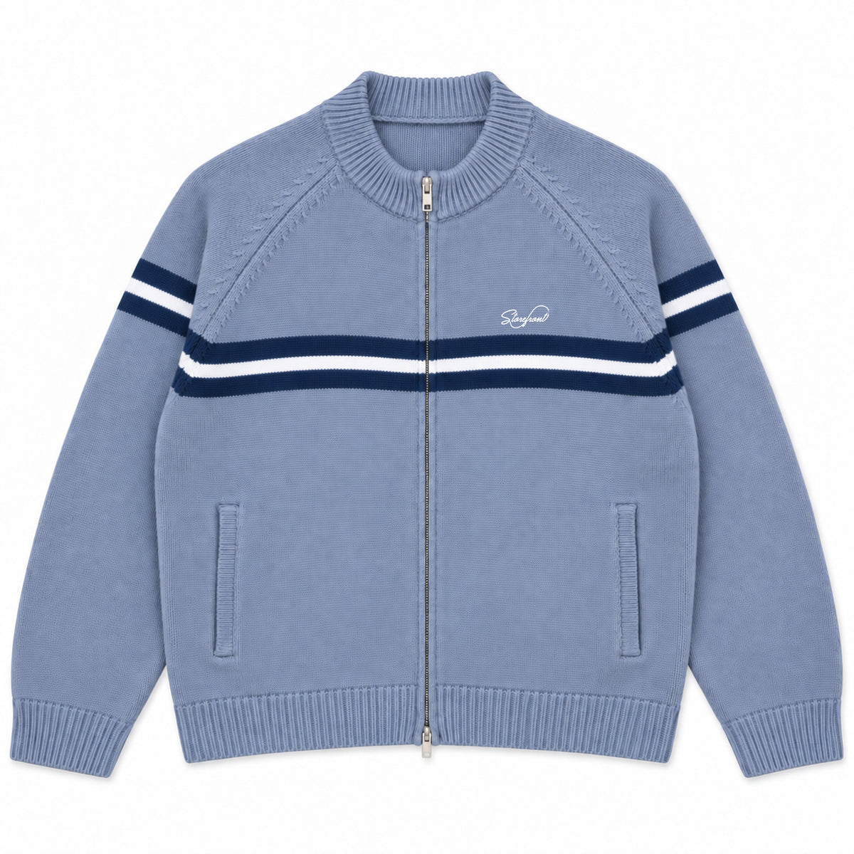 Tri-Stripe Zip Up Knit (Blue)