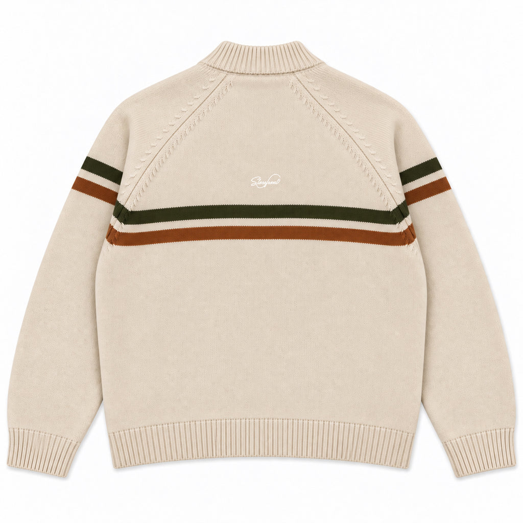 Tri-Stripe Zip Up Knit (Cream)