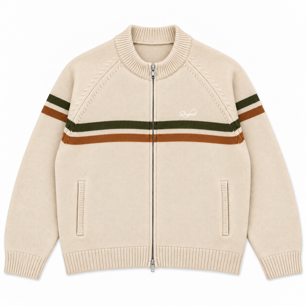 Tri-Stripe Zip Up Knit (Cream)