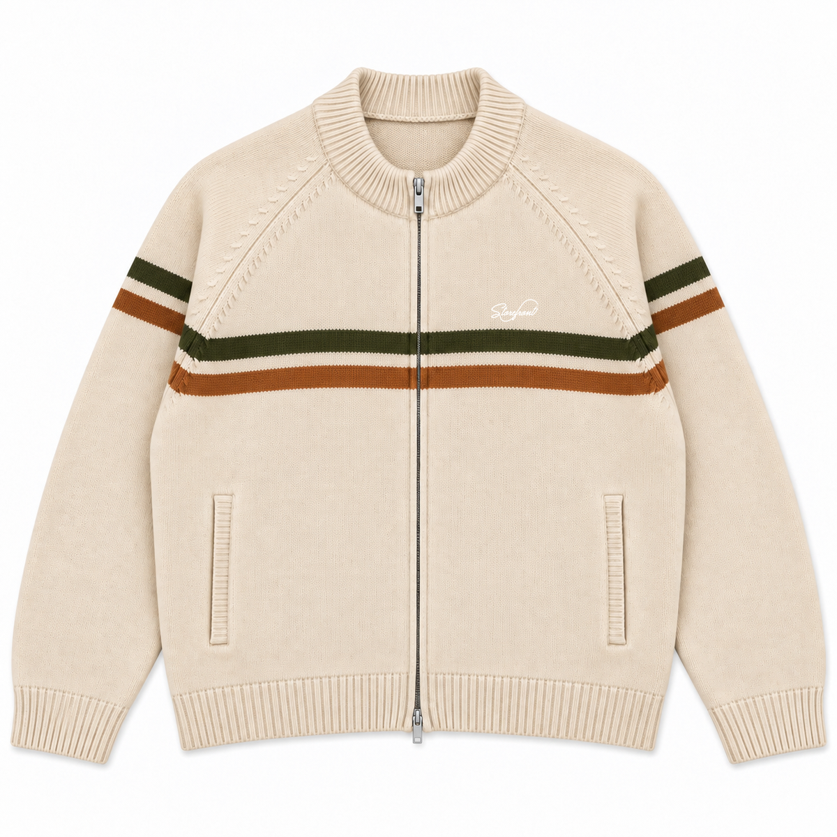 Tri-Stripe Zip Up Knit (Cream)