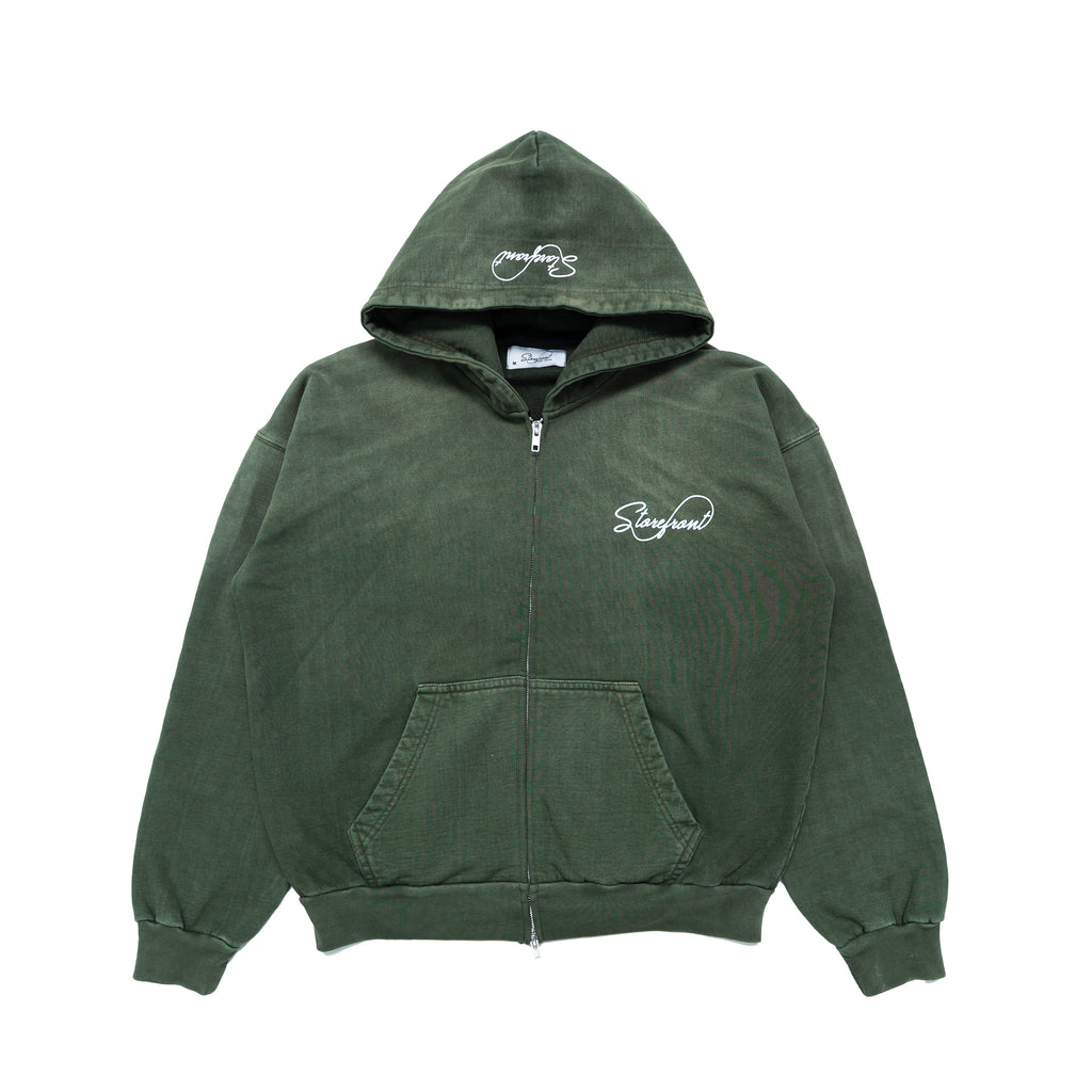Faded Script Zip Up (Forrest Green)