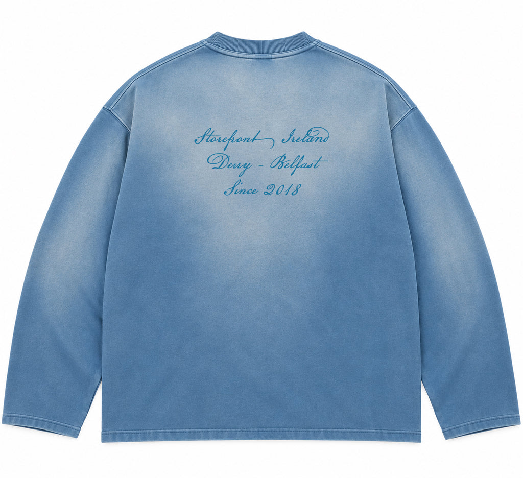 Script Sun Fade Long Sleeve T-shirt (Blue)
