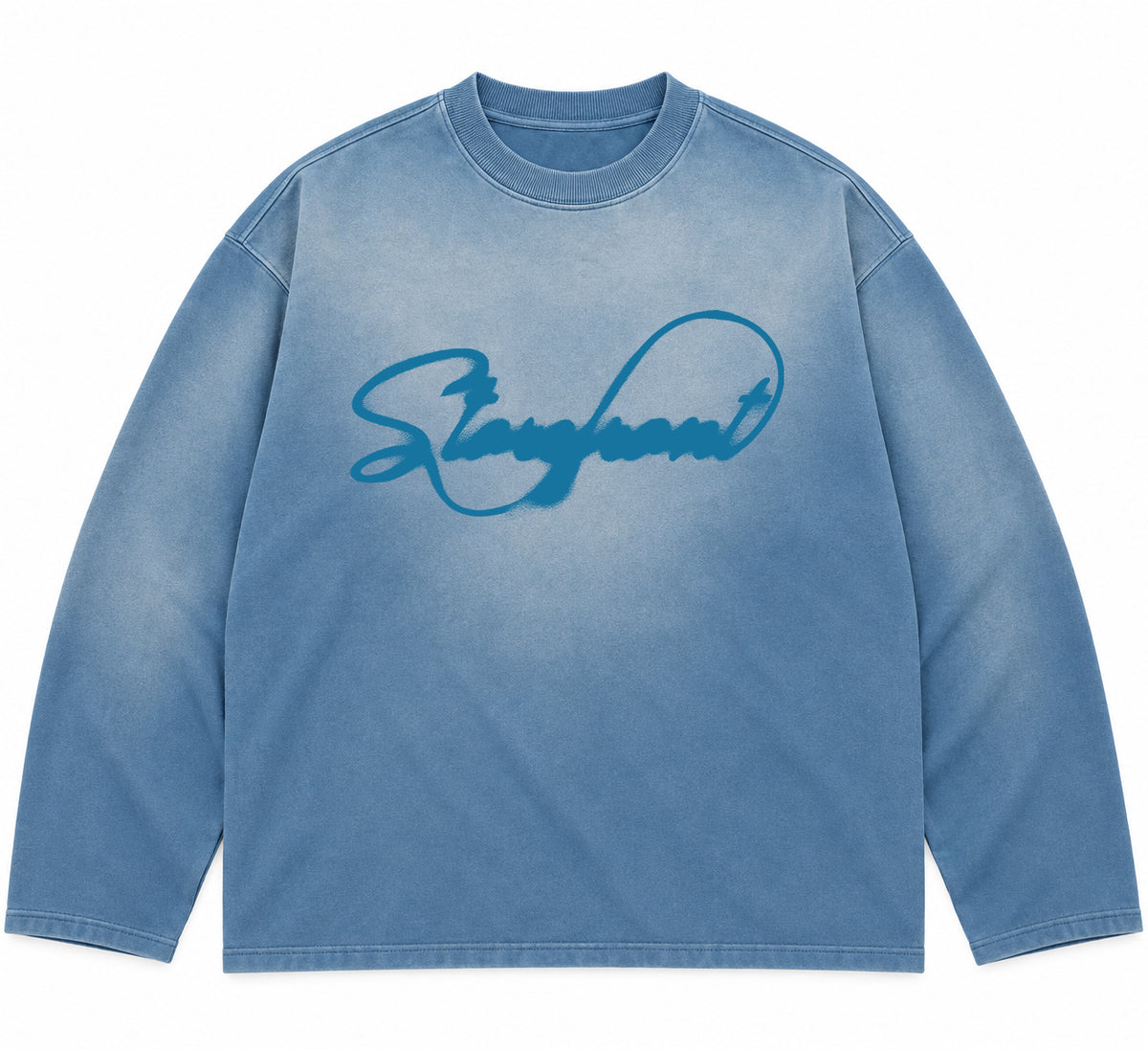 Script Sun Fade Long Sleeve T-shirt (Blue)